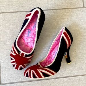 Irregular Choice Union Jack heart heels euro size 39 or us 8 1/2 black and red